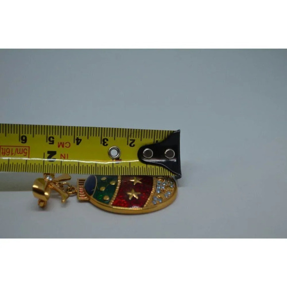 Christmas Ornament Enamel Brooch Dangle Pin Xmas Gold Tone 2" Vtg  Costume - Picture 7 of 9